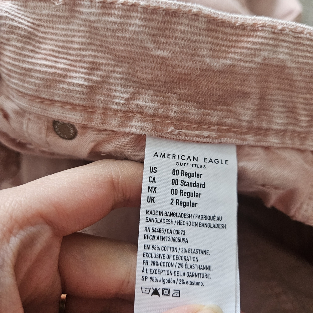 AMERICAN EAGLE Pink Corduroy Pants Cotton Blend 00 Regular AE - Picture 3 of 9